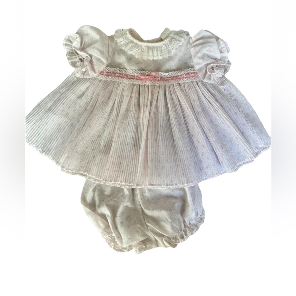 JC Penney Toddle Time girls size 1 dress & bloomers white pink floral Vintage